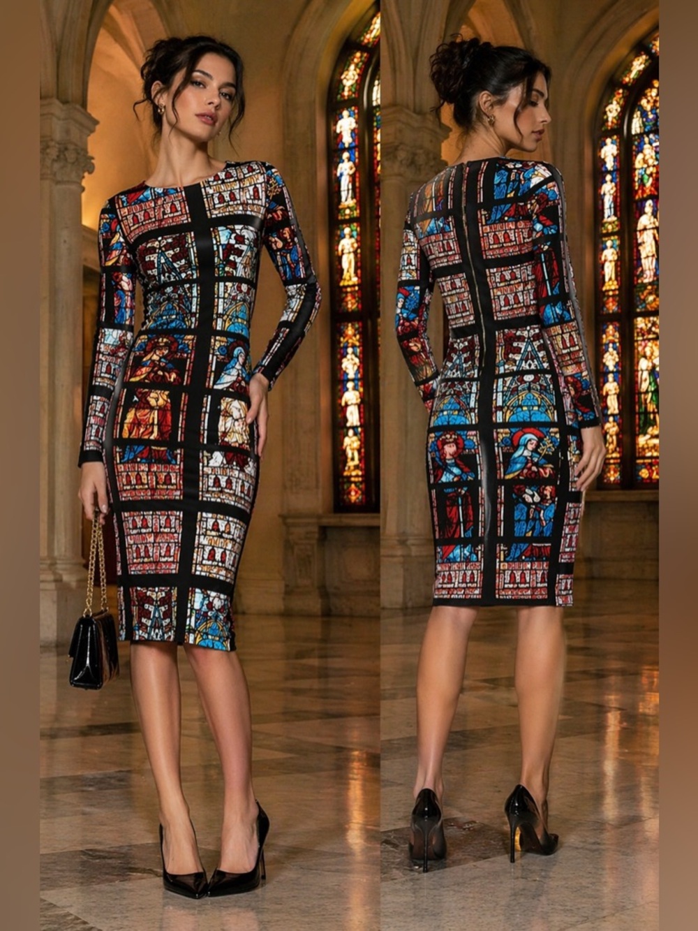 Urban Outfitters Glamorous Rare Stained Glass Midi Dress Sz S Artcore Gothic - Picture 13 of 14